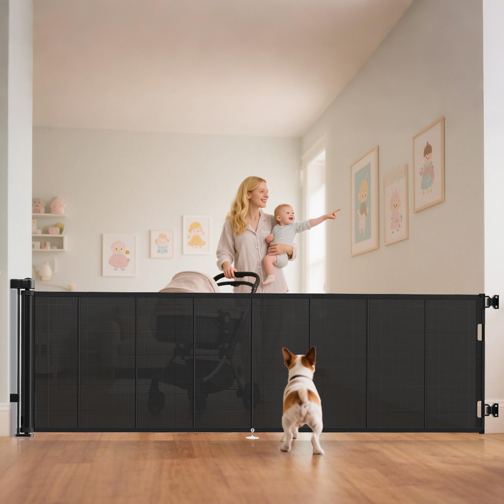 Miumoon 120 inch Reinforced Retractable Baby Gates 34 inch Tall | Retractable Do