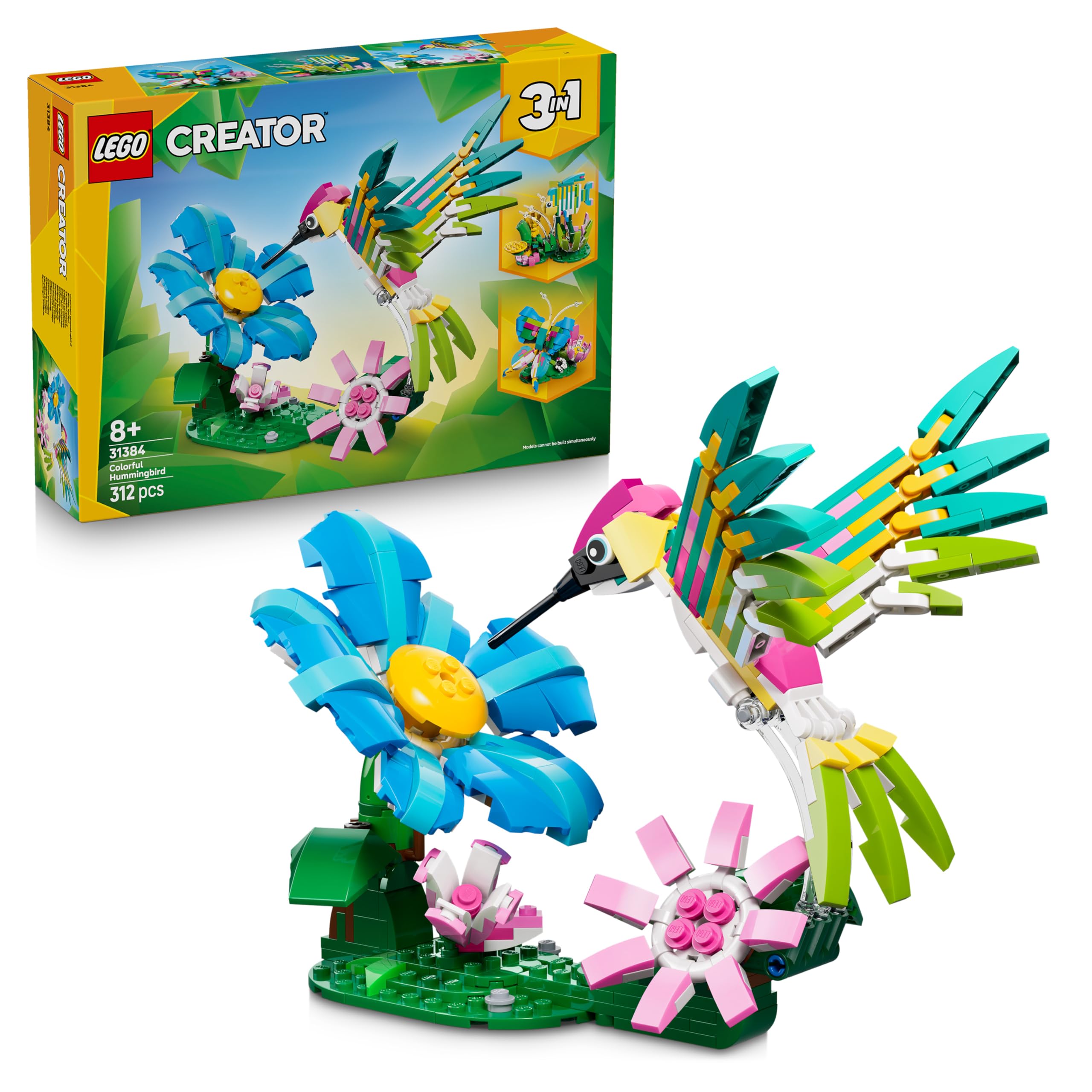 LEGO Creator 3-in-1 Wild Animals: The Colorful Hummingbird 31384 | 312 Pieces Bi