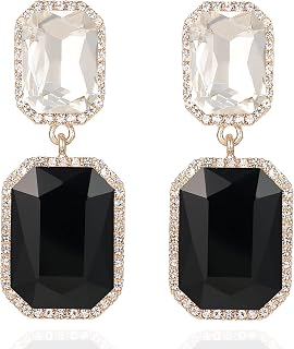 Vintage Rhinestone Statement Earrings Fancy Big Crystal Rectangle Drop Dangle Earrings Evening Prom Pageant Jewelry Earrings for Women