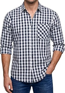 Enlision Men's Shirt Long Sleeve Plaid Shirts Casual Classic Button Pocket Lumberjack Shirt Regular Fit S-6XL