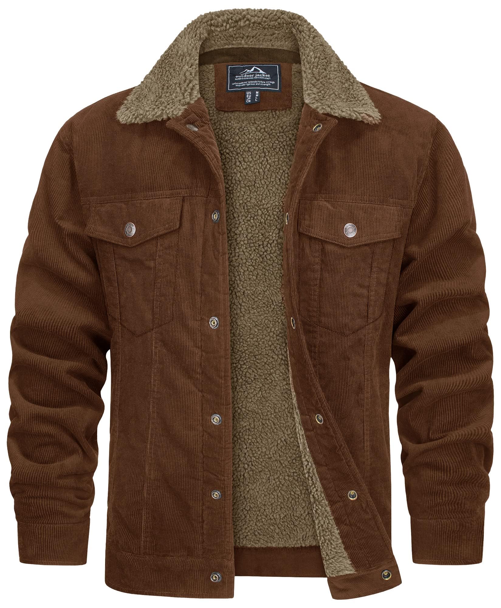 TACVASEN Men's Lined Corduroy Jacket, Warm Transition Jacket, Winter Cargo Jacke