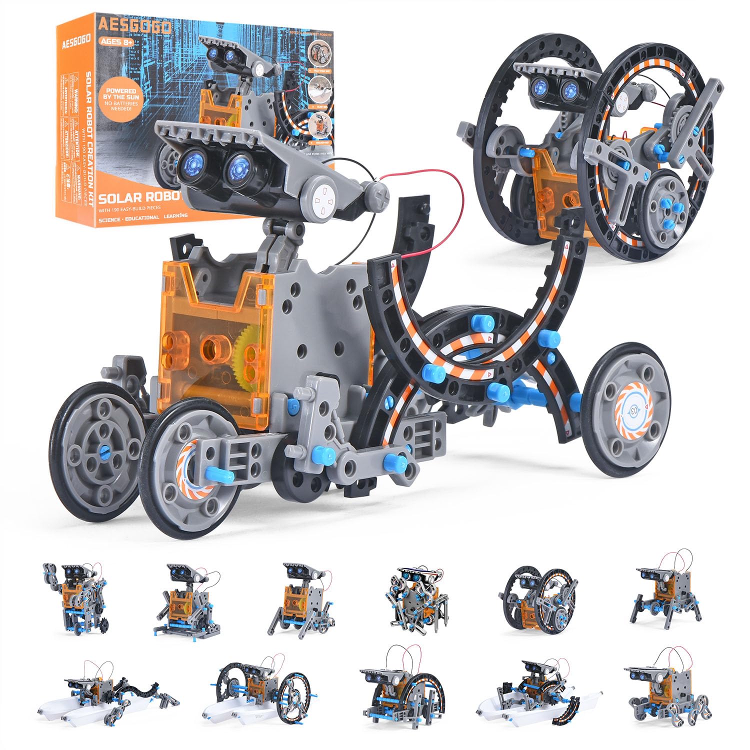 Solar Robot Building Kit, 12-in-1 STEM Robotic Toys for Kids Age 8-12 | Solar or