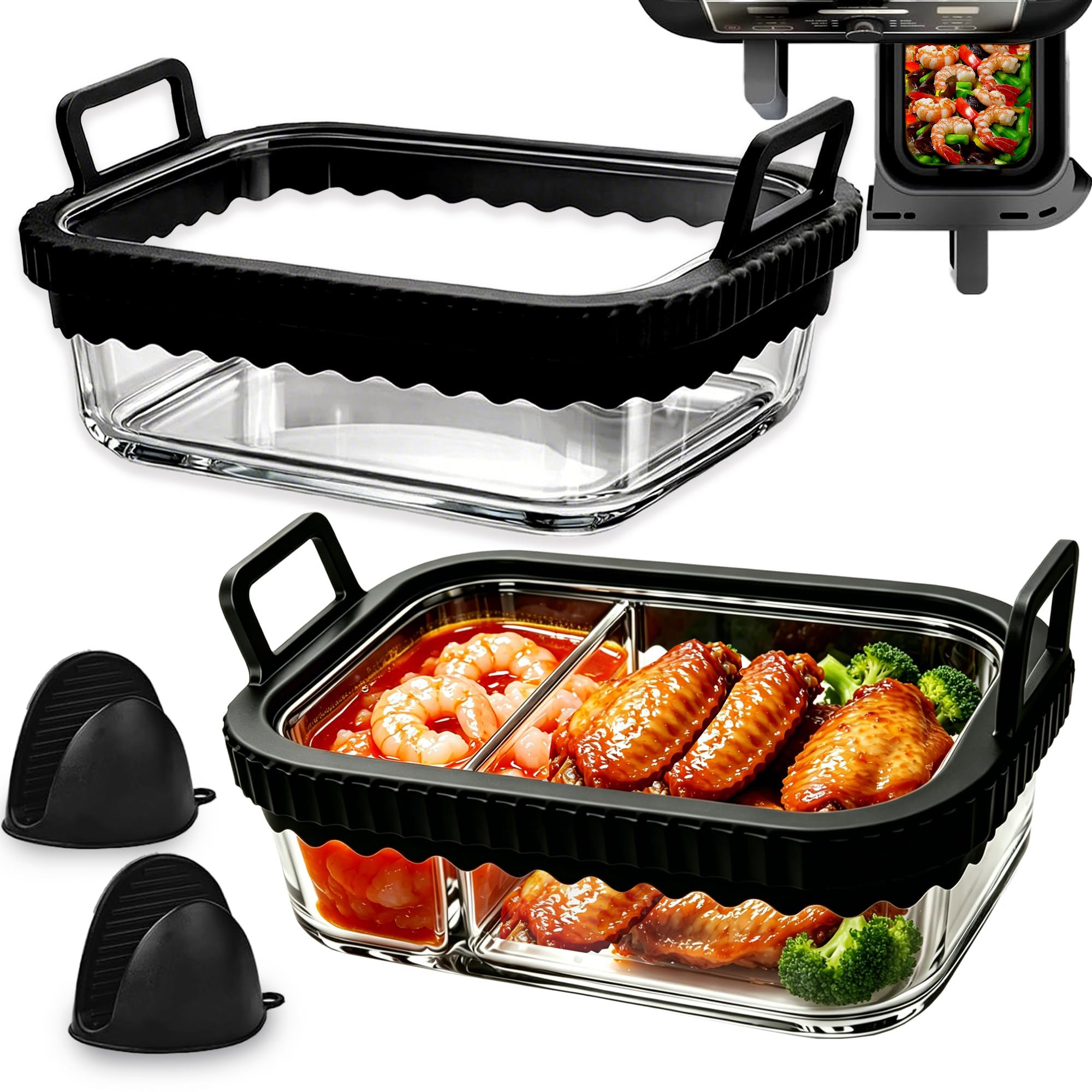 Set of 2 Glass Casserole Dish Airfryer for NINJA Hot Air Fryer BPA-Free