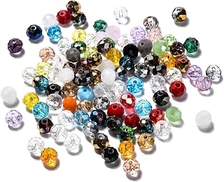 100pcs Mixed Color Round Faceted Glass Beads 6x4mm Crystal Loose Spacer Beads for Jewelry Making Necklace Bracelet Earrings Crafts