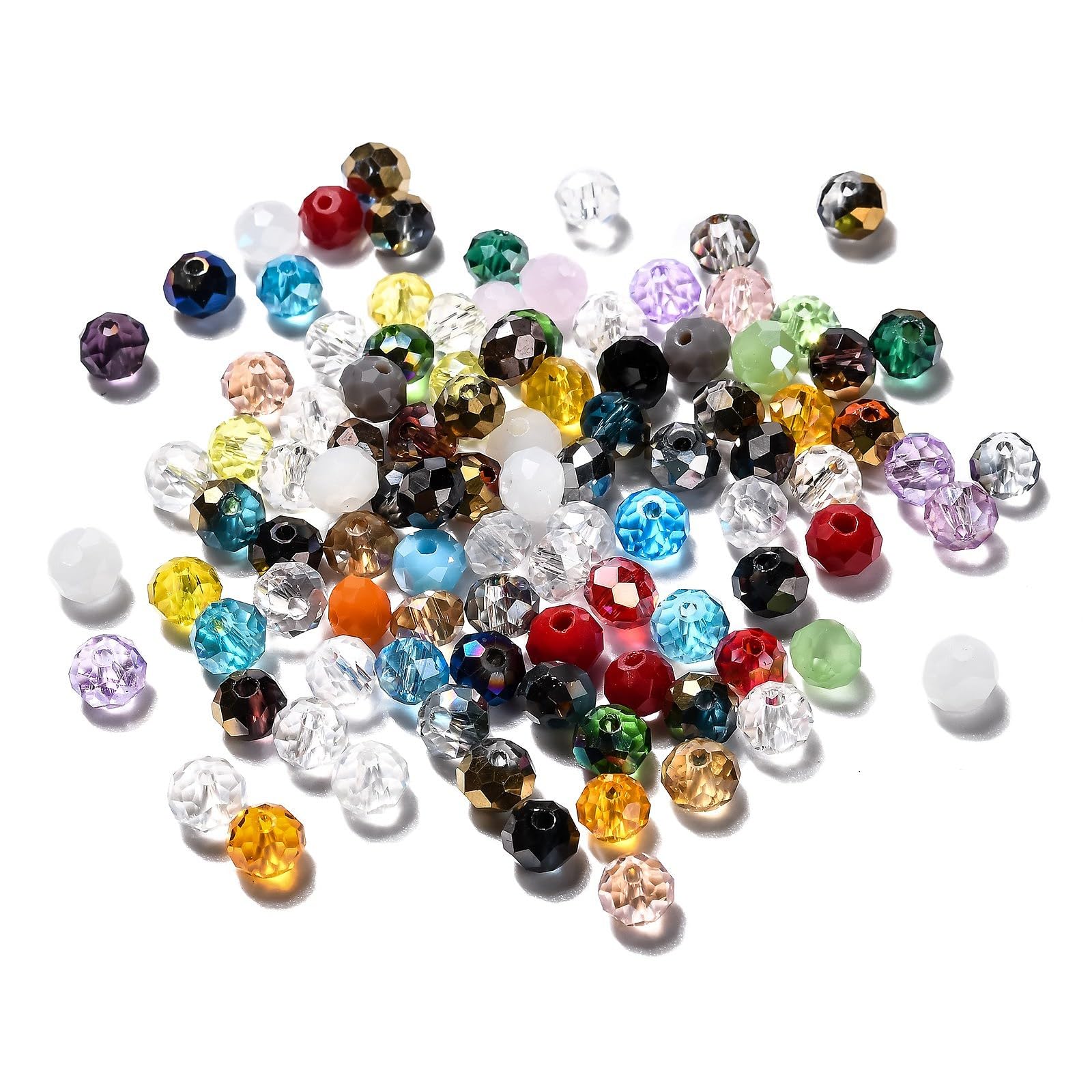 100pcs Mixed Color Round Faceted Glass Beads 6x4mm Crystal Loose Spacer Beads fo