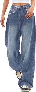 EMMIOL Women's Jeans, Wide Leg, Baggy Jeans, High Waist, Cargo Pants, Casual, Loose, Boyfriend, Trousers, Vintage Streetwear
