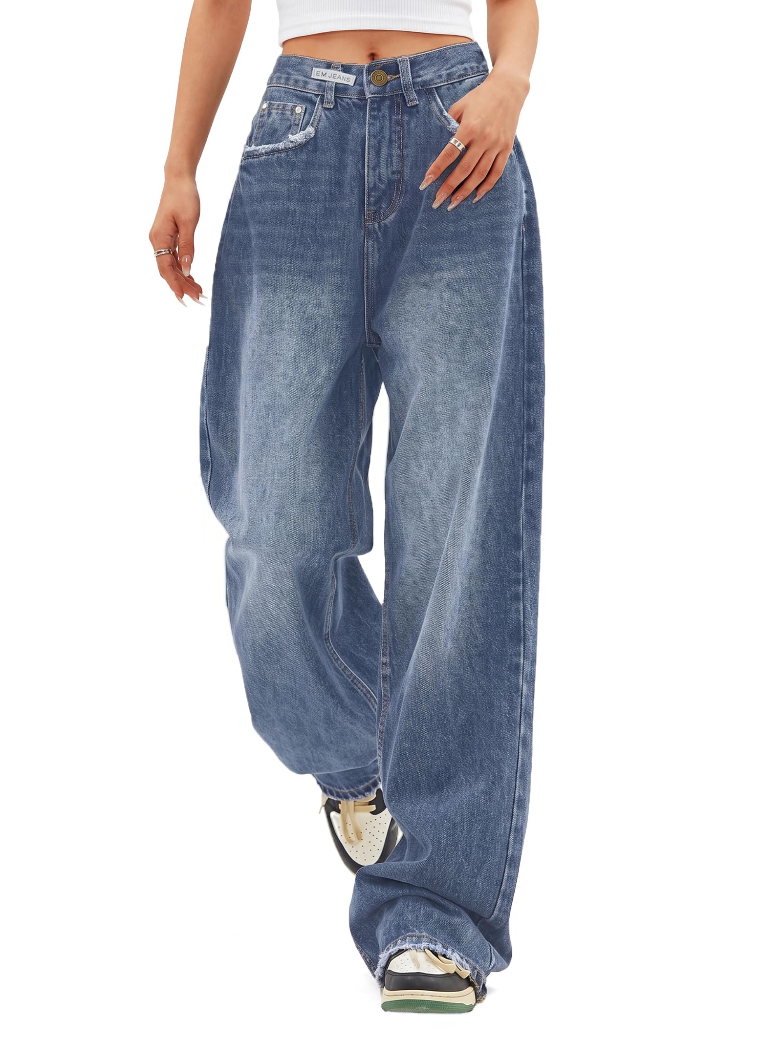 EMMIOL Women's Jeans, Wide Leg, Baggy Jeans, High Waist, Cargo Pants, Casual, Lo