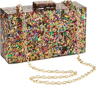 Gets Acrylic Purses and Handbags for Women Multicolor Perspex Geometric Patterns Box Clutch Banquet Evening Crossbody Handbag