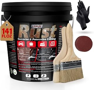 Rust Converter &amp; Metal Primer, 141 Fl Oz Black Rust Inhibitor Paint for Metal, Automotive Rust Reformer, Industrial Grade Water Based, Heat Resistance &amp; UV Resistant