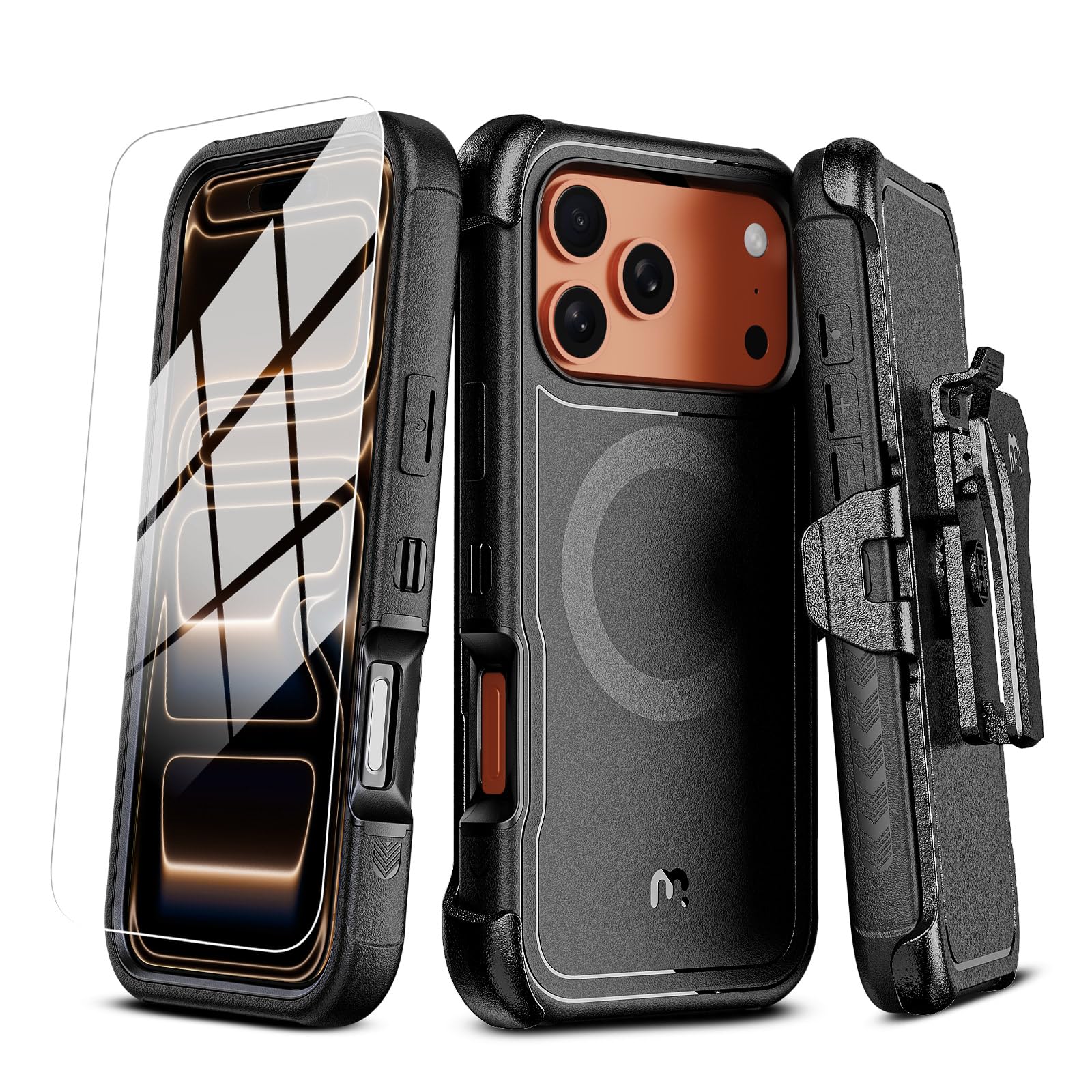 M MYBAT PRO for iPhone 17 Pro Max Case with Belt Clip Holster Black