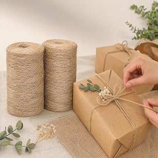 2 Pack 100m Brown Jute Twine String for Crafts, Gift Wrapping, Packaging, Gardening and Wedding Decoration