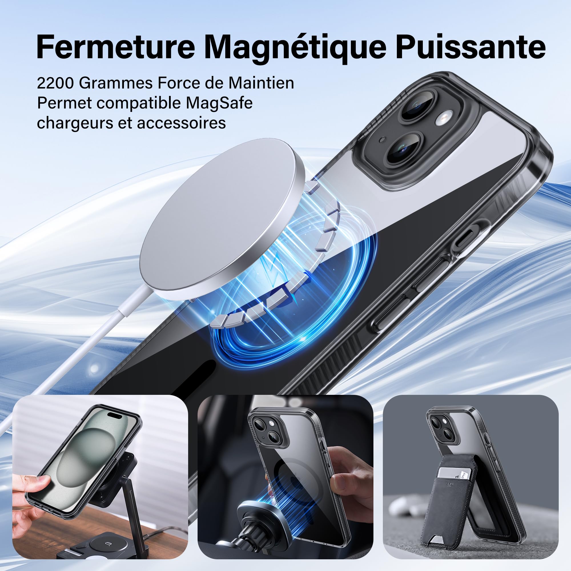 Supdeal iPhone 15 Magnetic Transparent Case Purple