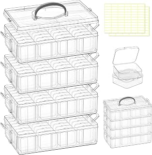 DILIBRA Bead Organizer Box, 4-Tier Stackable 112 Pcs Craft Storage Boxes | Portable Plastic Cases with Lids, Mini Bead Storage Containers for Jewelry Making Bracelets DIY Diamonds Nail Art Charms