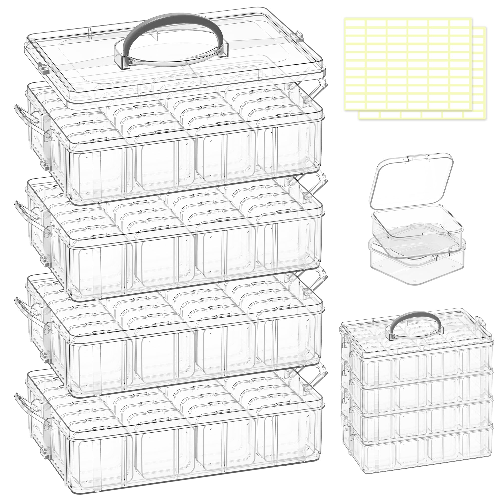 DILIBRA Bead Organizer Box, 4-Tier Stackable 112 Pcs Craft Storage Boxes | Porta
