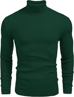 COOFANDY - Suéter de punto con cuello alto acanalado para hombre - verde - XX-Large