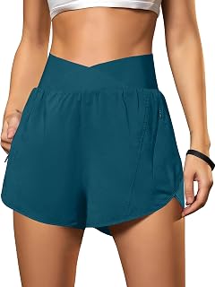 Blooming Jelly Women's Athletic Running Shorts Crossover Gym Workout Shorts
