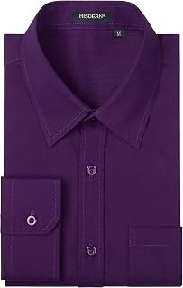 HISDERN Men's Formal Dress Shirt Cotton Long Sleeve Solid Button Down Shirts for Men