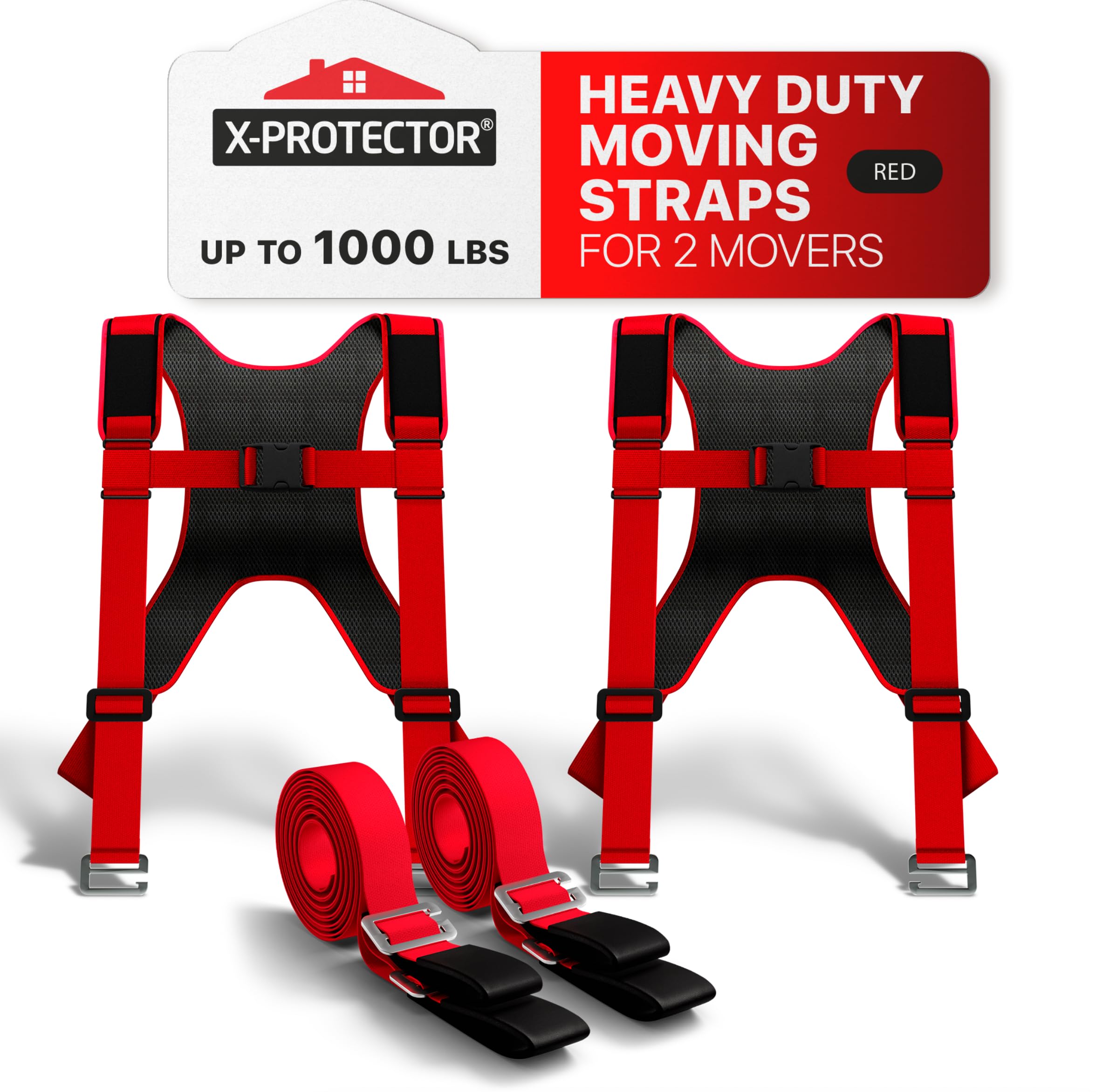 X-Protector Moving Straps - 2 Pairs - Red Lifting Straps for 2 Movers | Move Fur