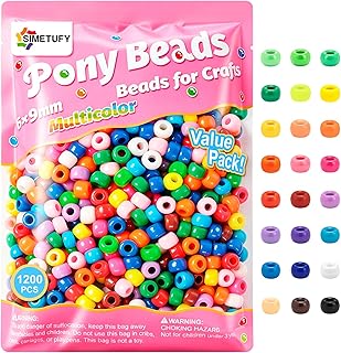 Simetufy 1200Pcs Pony Beads for Bracelet Making, Multi-Colored 6x9mm | 24 Colors Plastic Kandi Beads for Hair Braiding DIY Key Chains Crafts Kandi Jewelry Ornaments Decorations