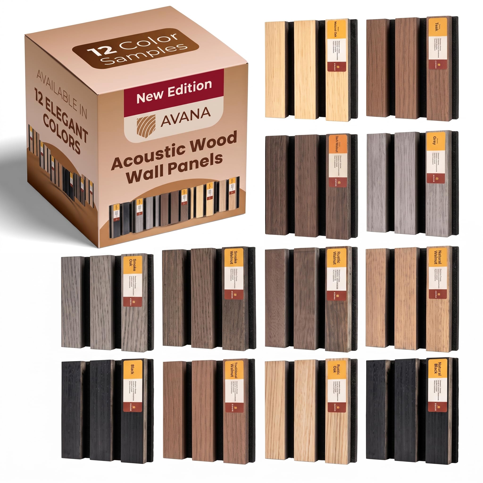 Avana Acoustic Wall Panels Color Samples Pack - Premium Wood Panels for Wall Dec