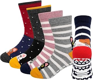 Non-Slip Socks Girls Cotton Socks: Funny Cotton Socks for Girls Size 20-38 Animal Socks Cartoon for Girls Sports Socks Children 2-14 Years, 5 Pairs