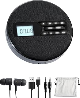 Portable CD Player with Speakers, Rechargeable CD Player for Car & Home | Personal CD Player, Small Fabric Music Player with Backlit Display, Anti-Skip, AUX Out/USB Play, Ideal for Audiobooks & Gifts