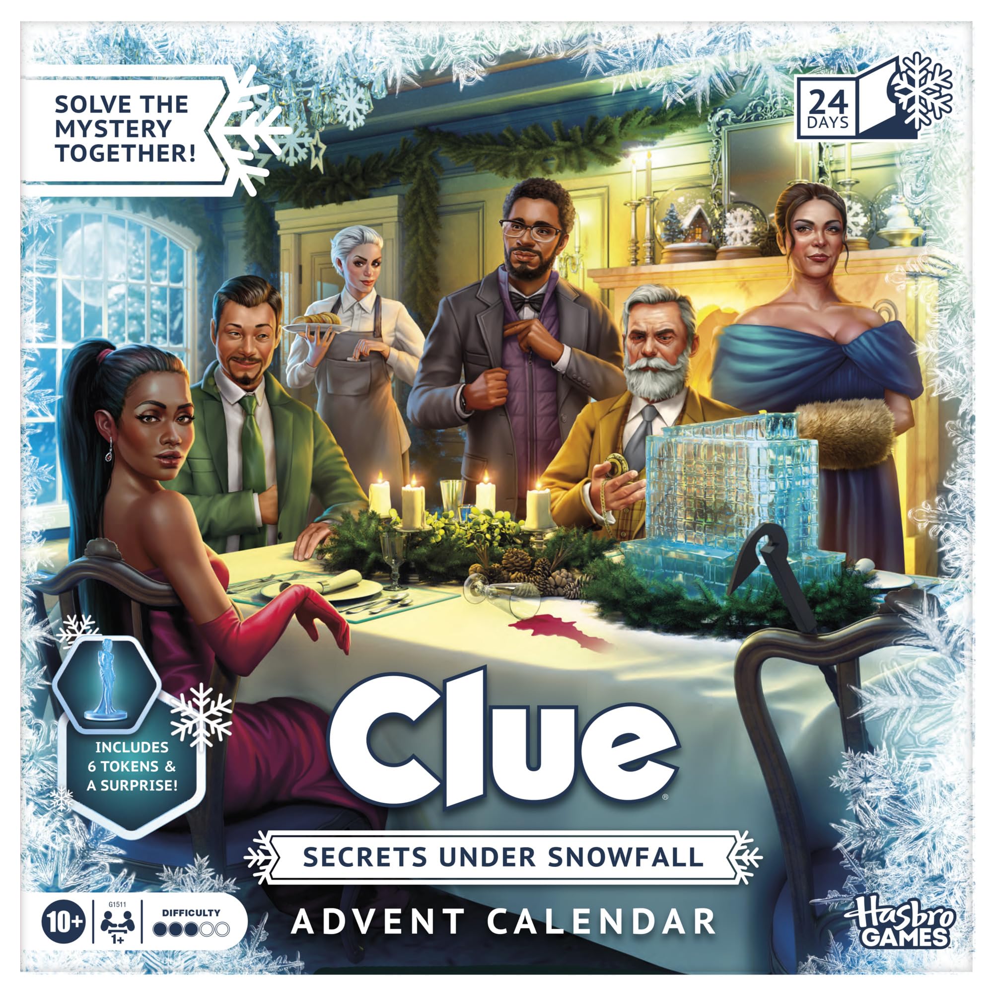Clue Advent Calendar: Secrets Under Snowfall | 24 Days | Family Mystery Games | 