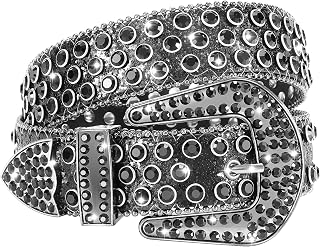 WHIPPY Women Western Rhinestones Belts Men Studded Belt for Jeans Bling Cowgirl Cowboy Waist Belt with Removable Buckle