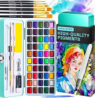 ARTISTRO Watercolor Paint Set with Palette & Brush Pens - 50 Colors | Portable Paint Art Kit, Travel Water Color Set, For Adults, Professionals, & Kids, Art & Painting Supplies, Gift Ideas