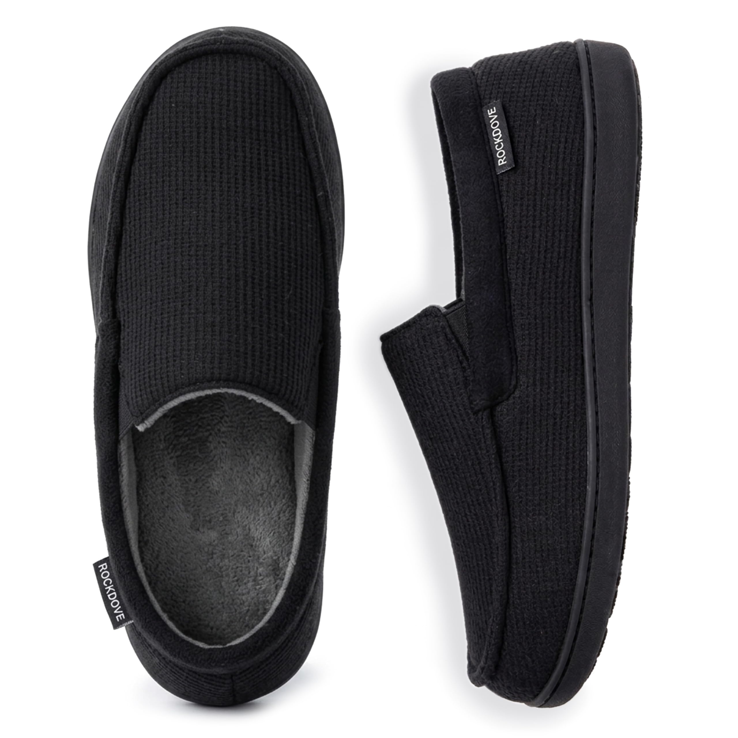 RockDove Men's Tweed Memory Foam Moc Slipper, Size 10, Dark Black