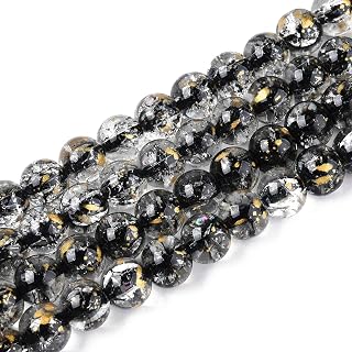 100pcs Clear Glass Beads with Gold Foil Round Decorative Beads for Jewelry Making DIY Supplies 8-8.5mm, Black