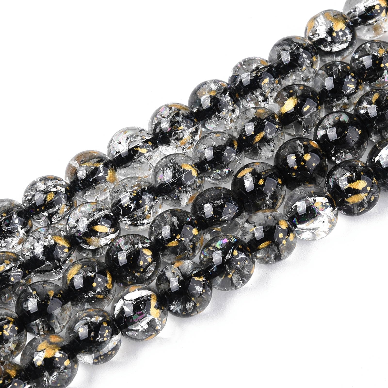 100pcs Clear Glass Beads with Gold Foil Round Decorative Beads for Jewelry Makin