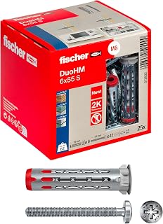 Fischer DuoHM Ø 12 mm con Vite a Croce M6x55 mm, 25 Tasselli per Cartongesso in Metallo e Nylon senza Necessità di Pinza, 572922