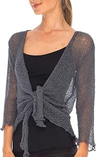 SHU-SHI - Sheer Cardigan for Women - Ruffle Knot Front - Lightweight Knit