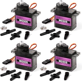 Miuzei MG90S 9G Micro Servo Motor Metal Gear for RC Plane Robot Arduino (4) | 2.0 kg.cm Torque, 0.08sec/60°Speed. 9 gram Mini Digital 180 Degree Steering Servo Kit for Helicopter Airplane Car Boat Diy
