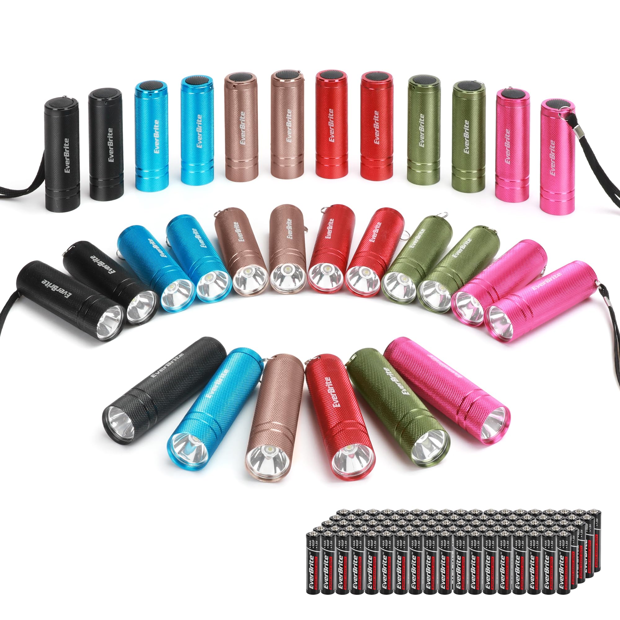 EverBrite 30-Pack Aluminum Mini LED Flashlight Set Portable Compact Bulk | 6 Col