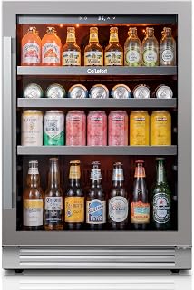 Ca'Lefort 24'' Beverage Refrigerator, 180 Can Beverage Fridge Under Counter | 34-54℉, Adjustable Shelves, Built-in or Freestanding Beverage Cooler with 3 Color LED Light for Kitchen/Home Bar, 5.65 Cu.Ft