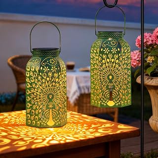 Solar Outdoor Lanterns Waterproof Peacock Gardening Gifts for Mom, Big Solar Garden Yard Art, Outside, Patio, Birthday Mothers' Day Gifts Grandma Wife (2Pack, Antique Green)