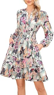 GRACE KARIN Women's V-Neck A-Line Knee Length Dress with Pockets