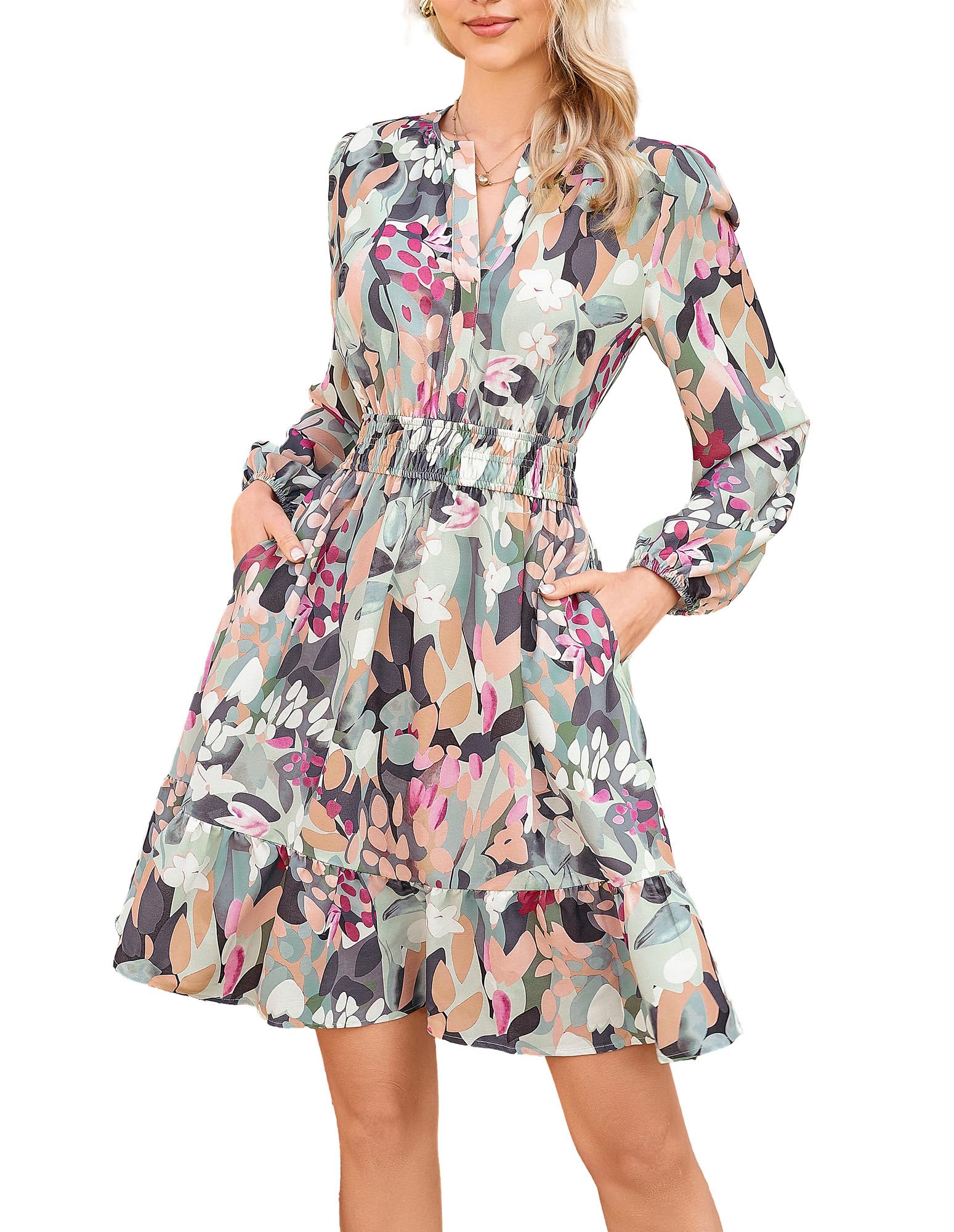GRACE KARIN Women's V-Neck A-Line Knee Length Dress with Pockets