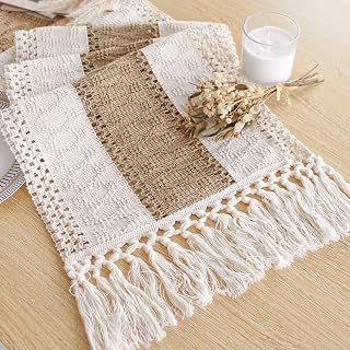 FEXIA Boho Table Runner for Fall Home Decor 12x72 Rustic with Tassels | 72 Inches Long Farmhouse Kitchen Dining Room Macrame Burlap Coffee Table Decoration Dresser Runner Pottery Barn Furniture