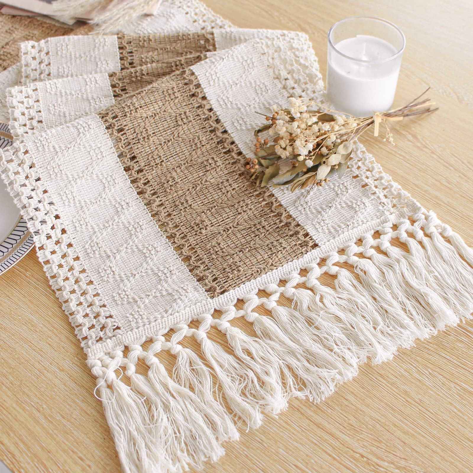 FEXIA Boho Table Runner for Fall Home Decor 12x72 Rustic with Tassels | 72 Inche