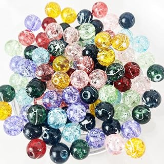 100pcs 10mm Crackle Glass Beads for Jewelry Making, Mixed Color Graduated DIY Supplies Bulk