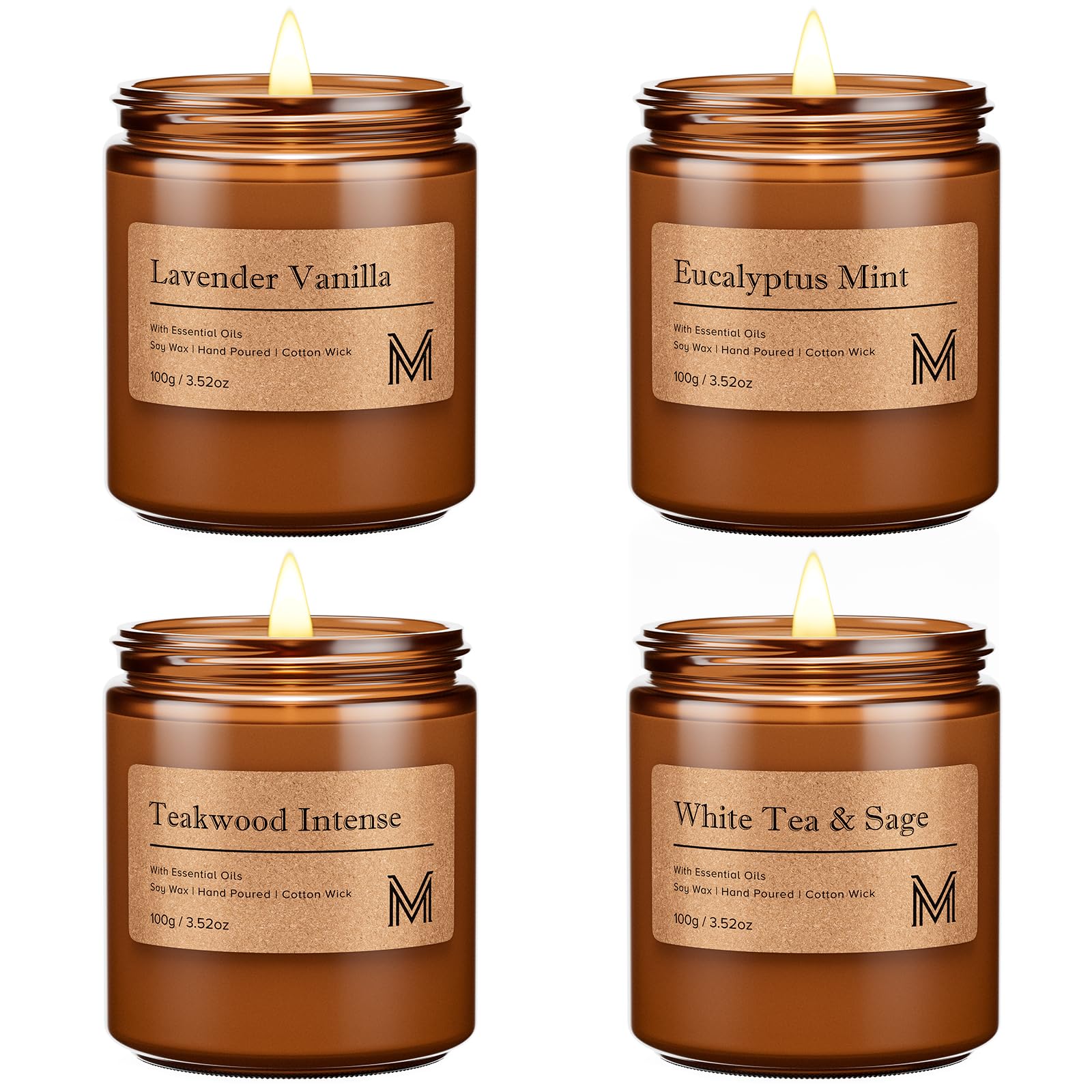 M&SENSE Scented Candles Gift Set | 4 Pack Soy Wax Candles for Home, Bathroom, Li