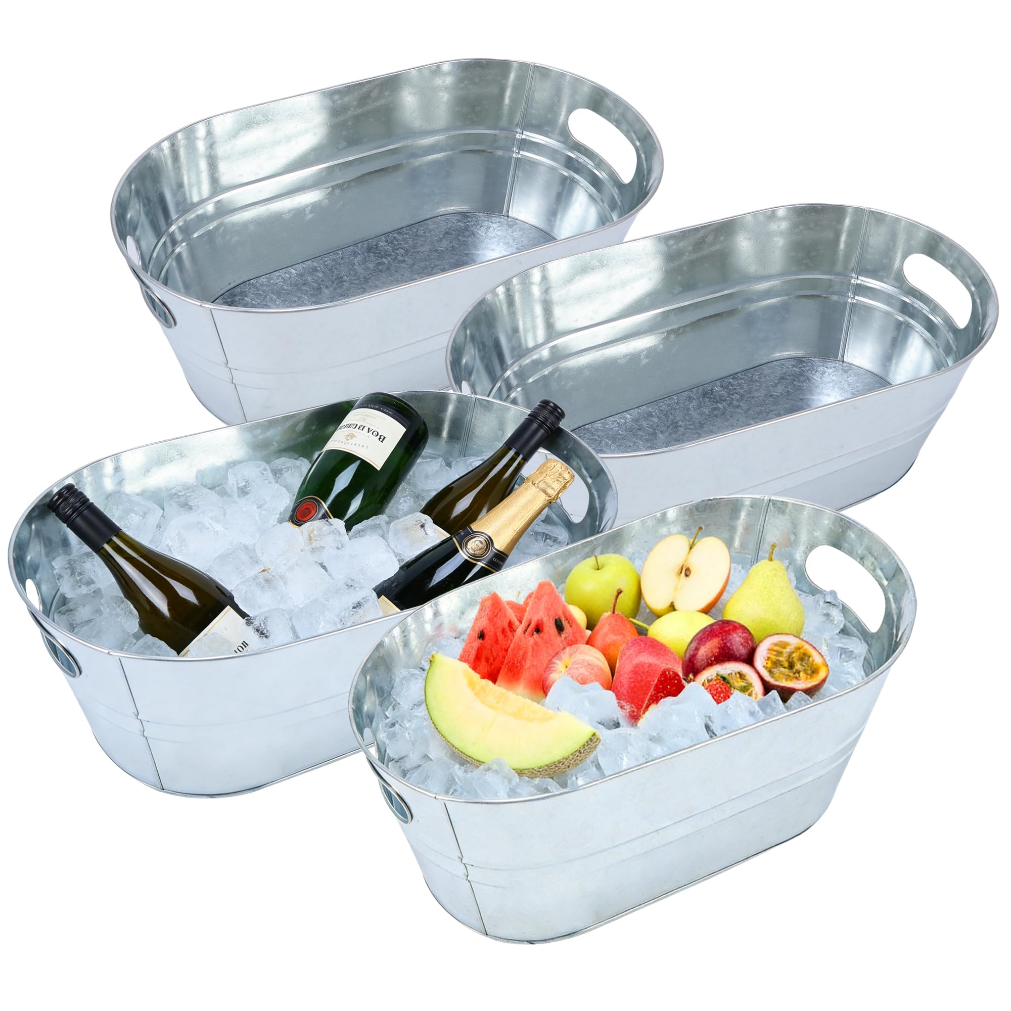 4 Pack 3 Gallon Galvanized Tub, Ice Buckets for Parties, Beverage Tubs for Parti