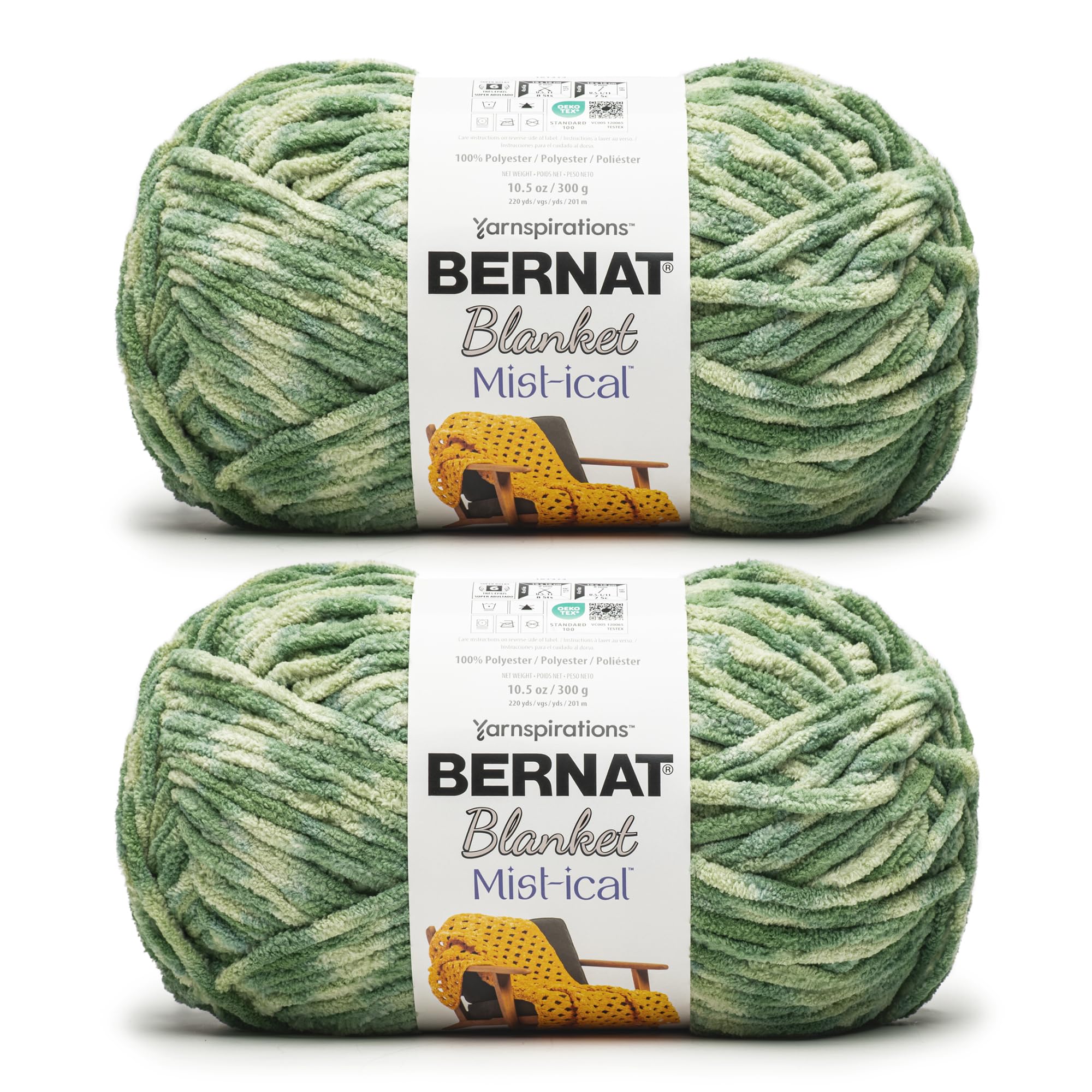 Bernat Blanket Mist-ical Crochet Soft Chenille Yarn, Fresh Green, 2-Pack | #6 Su