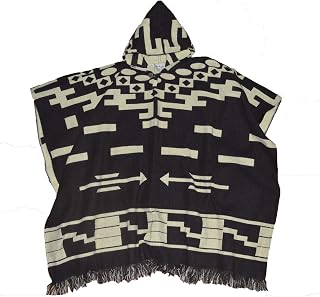 Wigwam Stylish Mexican Style Hooded Poncho Handmade Brown One Size