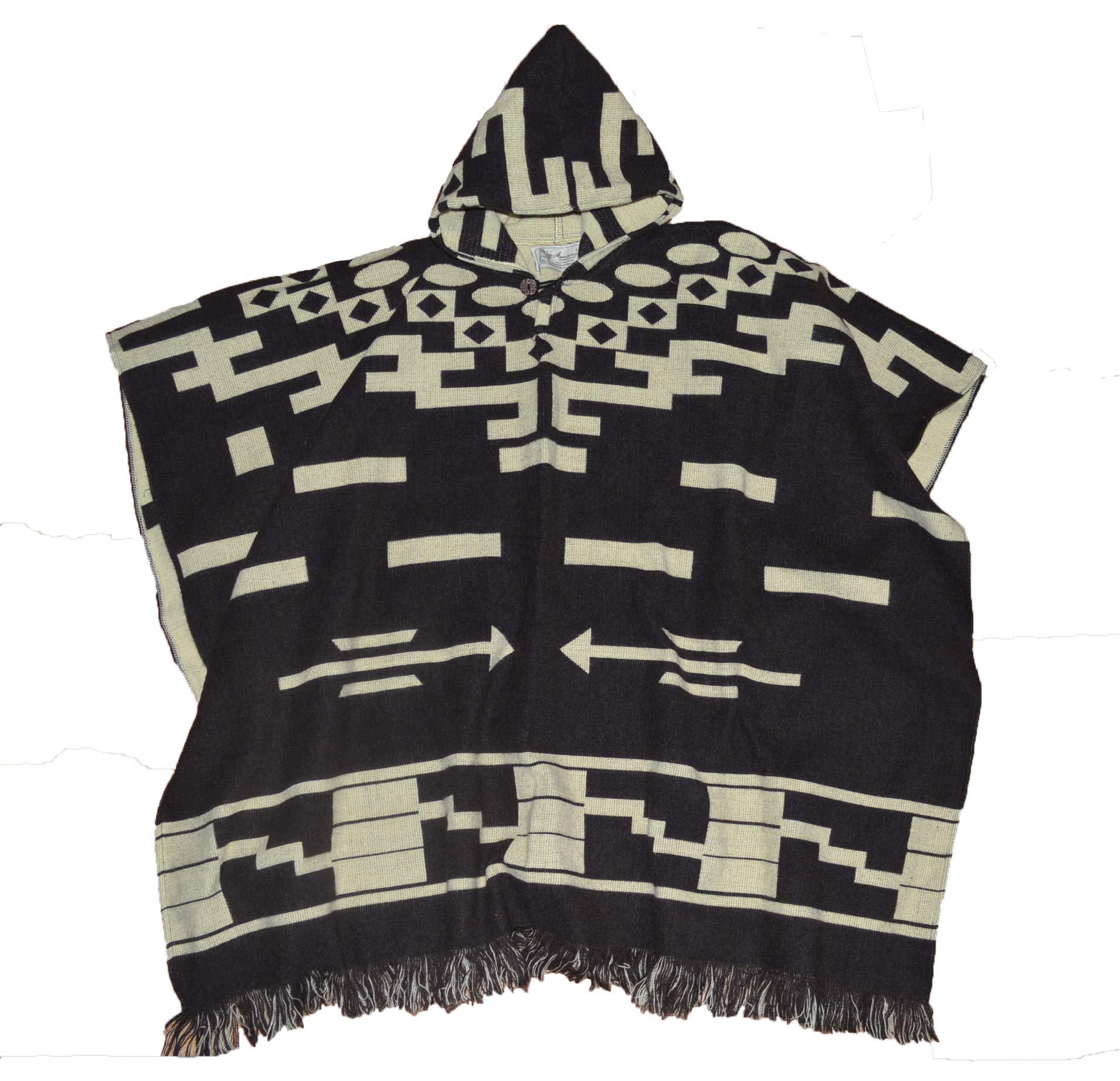 Wigwam Stylish Mexican Style Hooded Poncho Handmade Brown One Size