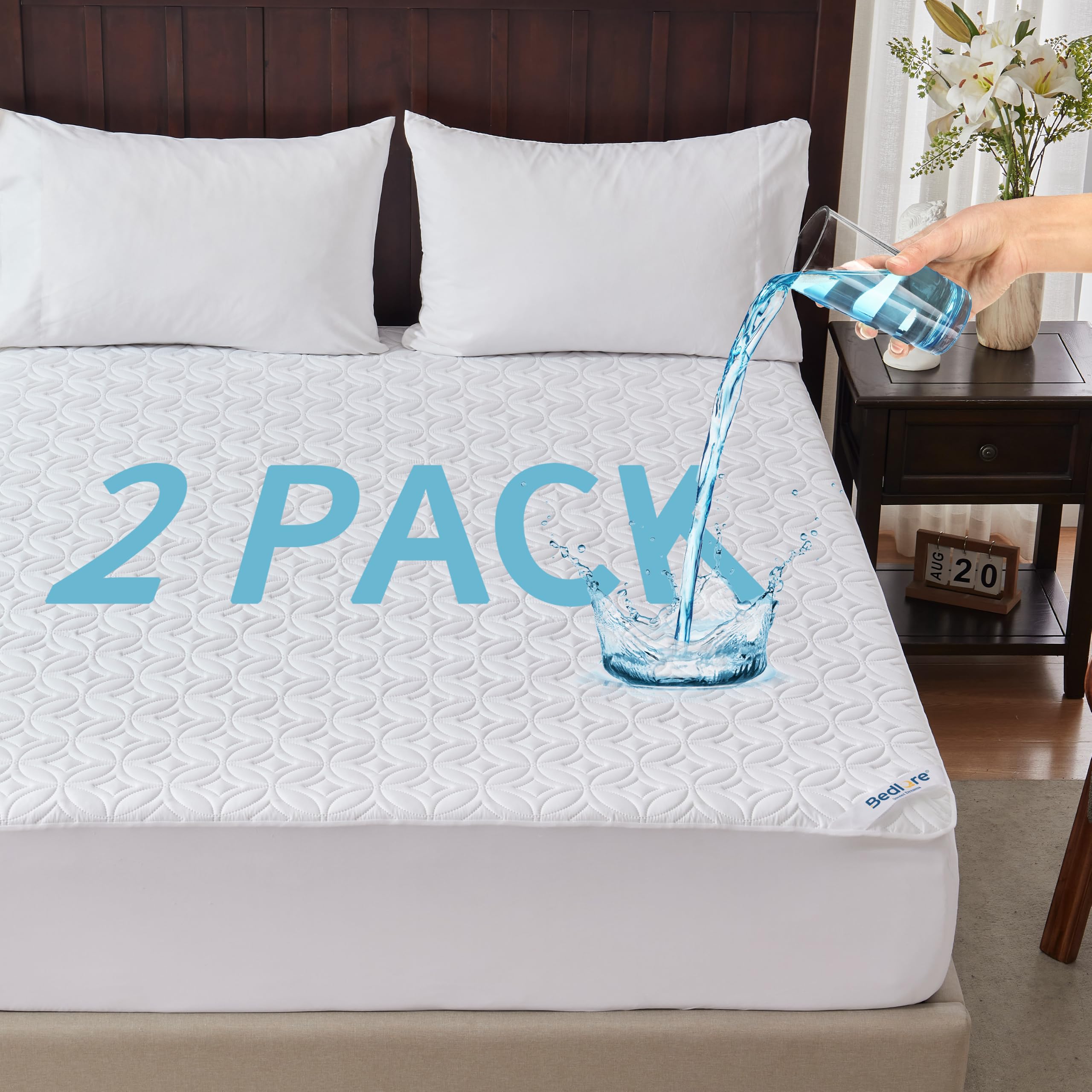 BEDLORE 2 Pack Waterproof Mattress Protector Queen, White