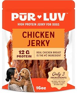 Pur Luv Dog Treats, Chicken Jerky Dog Treat with Real Chicken Breast, 16 oz | High protein and low fat, Limited ingredient recipe, No artificial flavors or preservatives, Satisfies instinct to chew
